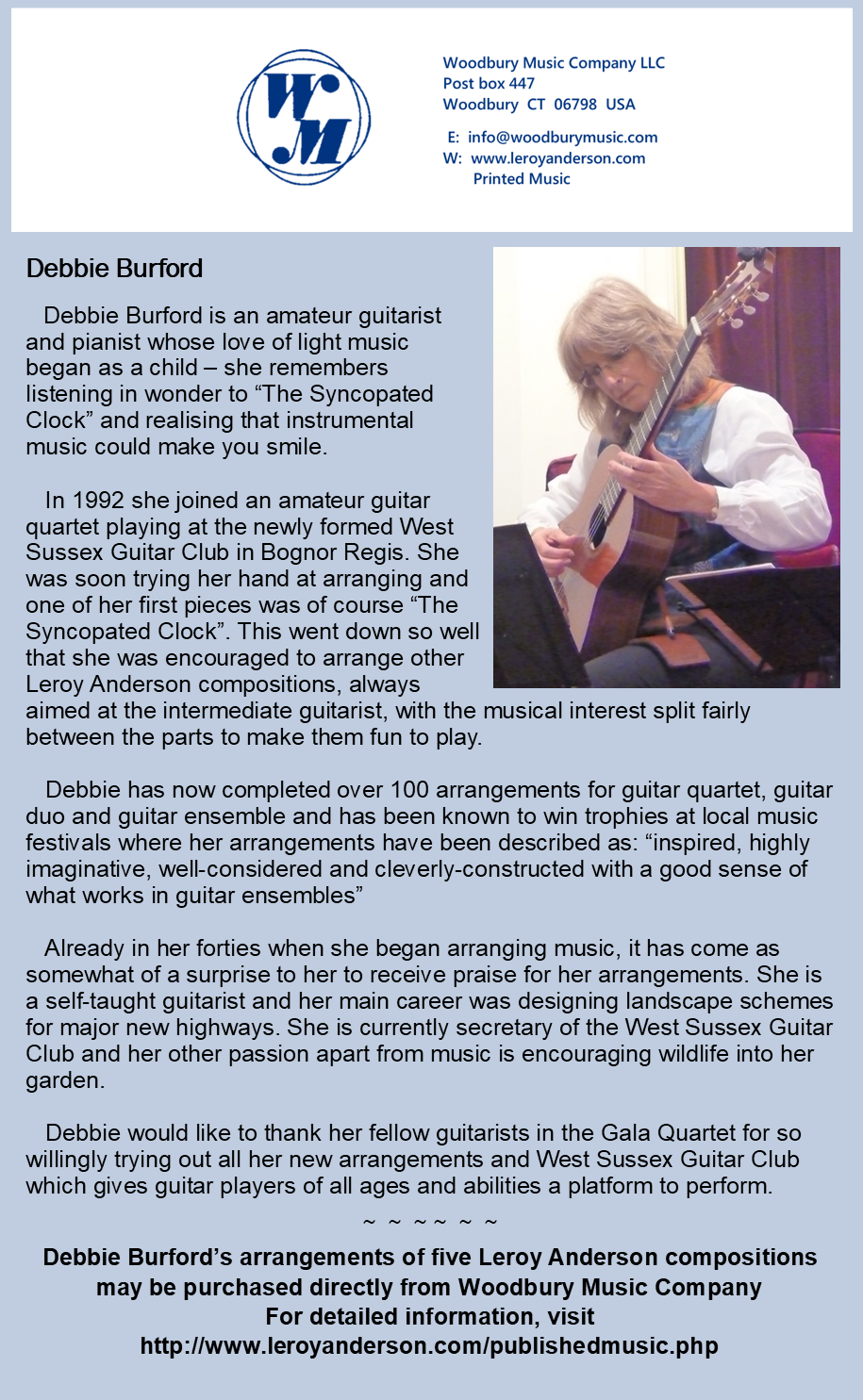 Debbie Burford, guitarist, arranger